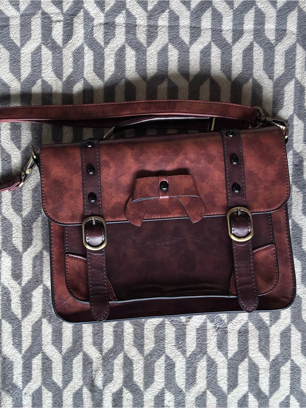 Women's Brown Faux Leather Satchel Bag with Adjustable Strap